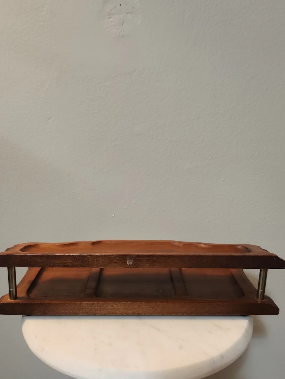 Vintage MCM 2-Tier Walnut Wooden Desk Organizer & Valet Tray